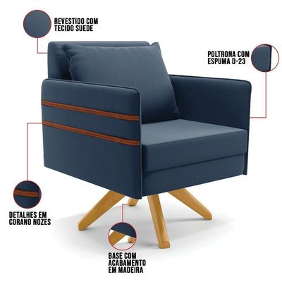 Kit 01 Namoradeira E 01 Poltrona Suede Ma30 Azulnho