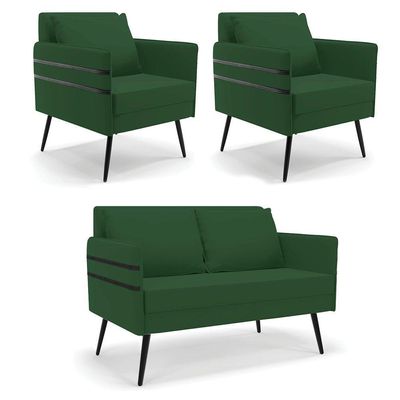 Kit 01 Namoradeira 02 Lugares E 02 Poltronas De Ferro Verde