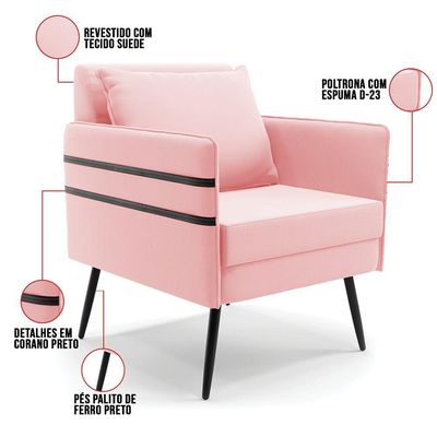 Kit 01 Namoradeira E 01 Poltrona Suede Rosa Bebê