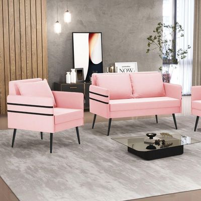 Kit 01 Namoradeira E 01 Poltrona Suede Rosa Bebê
