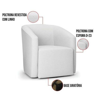 Poltrona Stella Max Linho Base Giratória - D'rossi Cor A05 Cinza
