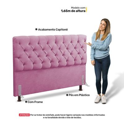 Cabeceira Cama Box Solteiro Lylla 90cm Capitonê Com Frame Suede Rosa - Desk Design