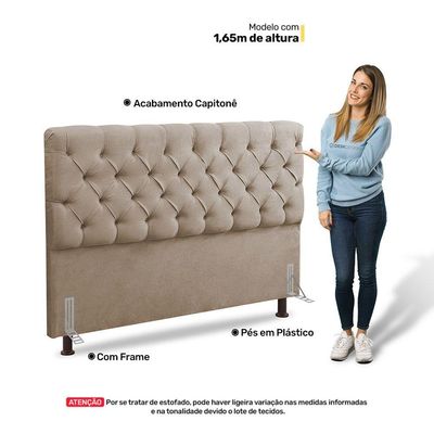 Cabeceira Cama Box Casal Queen Size Lylla 160cm Capitonê Com Frame Suede Bege - Desk Design