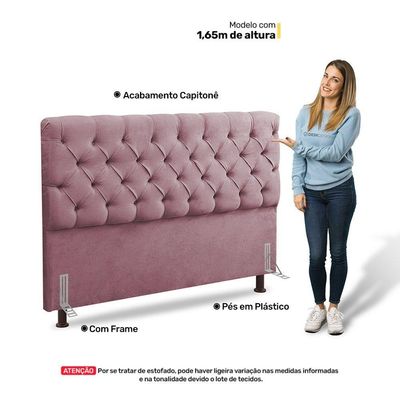 Cabeceira Cama Box Solteiro Lylla 90cm Capitonê Com Frame Veludo Rosê - Desk Design