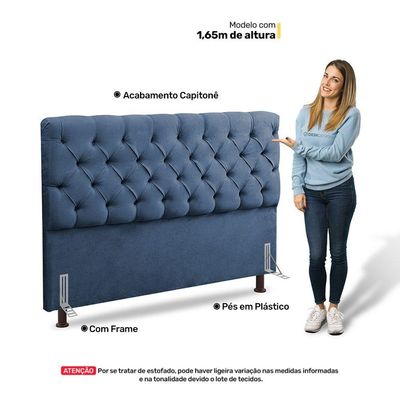 Cabeceira Cama Box Casal Lylla 140cm Capitonê Com Frame Linho Azul - Desk Design