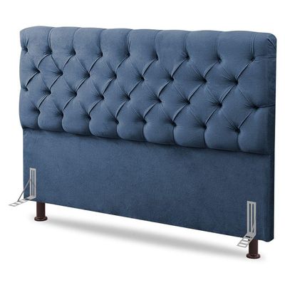 Cabeceira Cama Box Casal Lylla 140cm Capitonê Com Frame Linho Azul - Desk Design