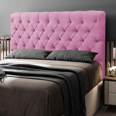 Cabeceira Cama Box Casal Queen Size Lylla 160cm Capitonê Com Frame Suede Rosa - Desk Design