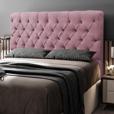 Cabeceira Cama Box Casal King Size Lylla 195cm Capitonê Com Frame Veludo Rosê - Desk Design