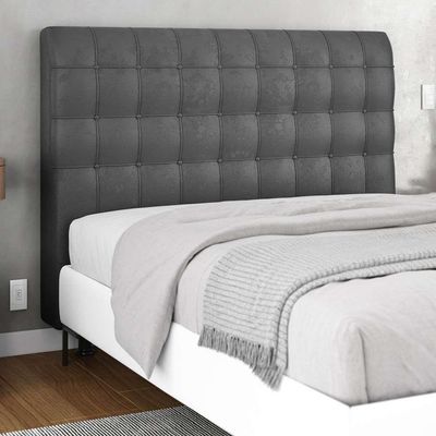 Cabeceira Cama Box Casal King Size Ciara 195cm Botonê Com Frame Linho Cinza
