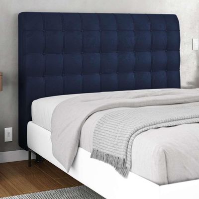 Cabeceira Cama Box Casal King Size Ciara 195cm Botonê Com Frame Suede Azul Marinho