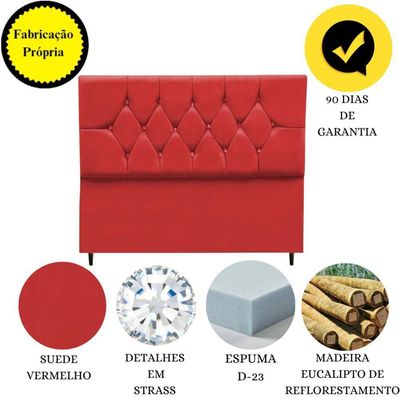 Cabeceira Cama Box Solteiro 90 Cm Geovana Suede Vermelho