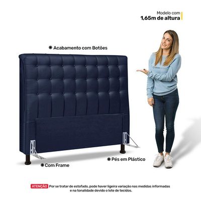 Cabeceira Cama Box Casal Ciara 140cm Botonê Com Frame Suede Azul Marinho