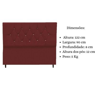 Cabeceira Cama Box Solteiro 90 Cm Geovana Suede Bordô