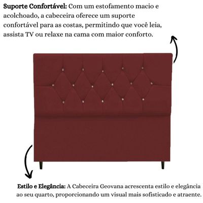 Cabeceira Cama Box Solteiro 90 Cm Geovana Suede Bordô