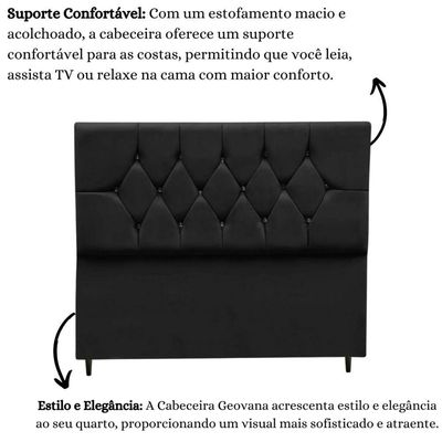 Cabeceira Cama Box Estofada Queen 160 Cm Geovana Suede Preto