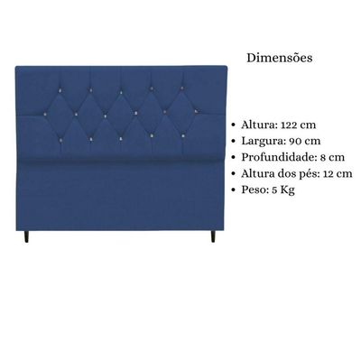 Cabeceira Cama Box Solteiro 90 Cm Geovana Suede Azul Marinho