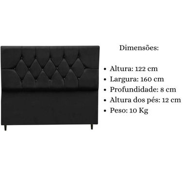 Cabeceira Cama Box Estofada Queen 160 Cm Geovana Suede Preto