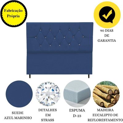 Cabeceira Cama Box Solteiro 90 Cm Geovana Suede Azul Marinho
