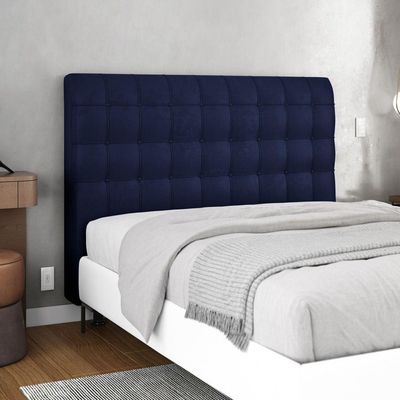 Cabeceira Cama Box Casal Queen Size Dahlia 160Cm Com Frame Veludo Azul Marinho - Desk Design