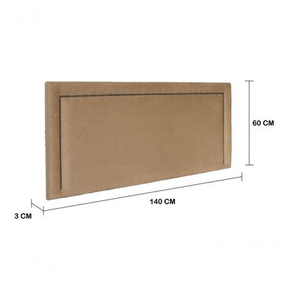 Cabeceira Casal Reta Luxo 140x60 Suede Bege - Tachas Fumê