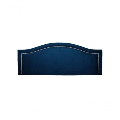 Cabeceira Casal Curva Luxo 140x60 Suede Azul - Tachas Prata
