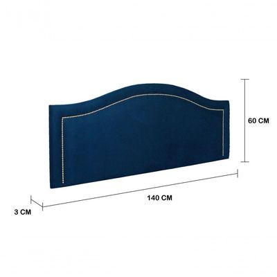 Cabeceira Casal Curva Luxo 140x60 Suede Azul - Tachas Prata