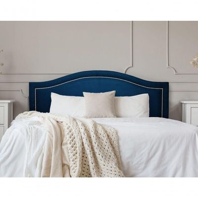 Cabeceira Casal Curva Luxo 140x60 Suede Azul - Tachas Prata