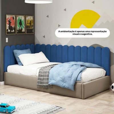 Painel Cabeceira Cama Box Solteiro Lana 90cm Suede Azul - Desk Design