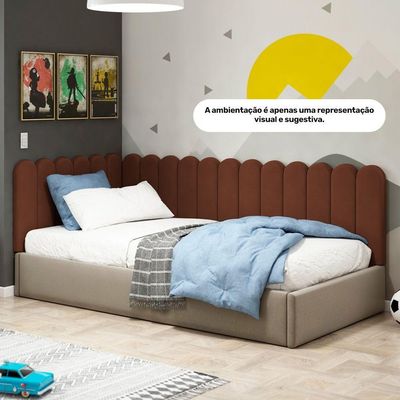 Painel Cabeceira Cama Box Casal Lana 140cm Suede Terracota - Desk Design