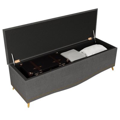 Cabeceira Cama Box Casal Queen 160Cm Com Calçadeira Baú Imperial J02 Linho Grafite