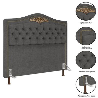 Cabeceira Cama Box Casal Queen 160Cm Com Calçadeira Baú Imperial J02 Linho Grafite