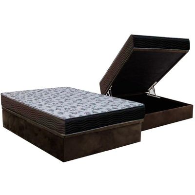 Cama Box Baú Casal: Colchão Ortobom / Ep Iso 100 Ultra Firme + Base Suede Brown(138X188)