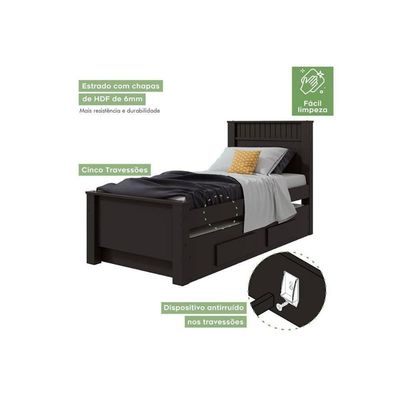 Cama Solteiro Athenas 2 Gavetas C/Auxiliar Rovere/Amêndoa - Lopas