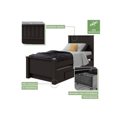 Cama Solteiro Athenas 2 Gavetas C/auxiliar Branco - Lopas
