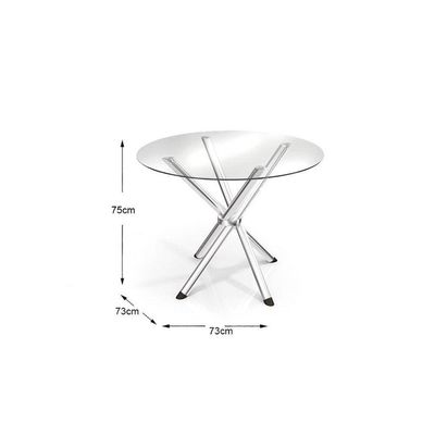 Kit Mesa Volga C- Tampo Vidro 95cm + 4 Cadeiras Noruega Cromado Courano Nude