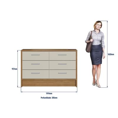 Cômoda 6 Gavetas Prime Cm3060 Decibal Naturalle Cristalo