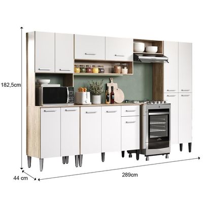 Armário Cozinha Completa Arizona Plus Carvalho Com Branco Carraro