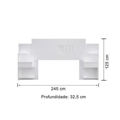 Cabeceira Casal Extensível c/2 Mesas De Apoio Branco Branco