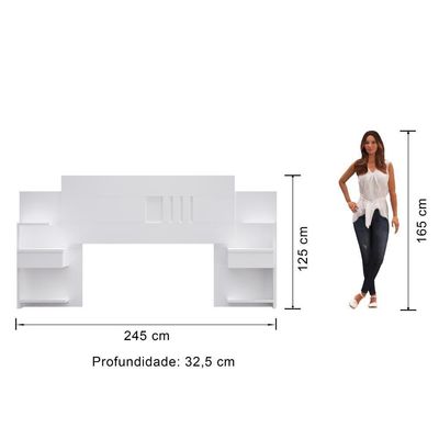 Cabeceira Casal Extensível c/2 Mesas De Apoio Branco Branco