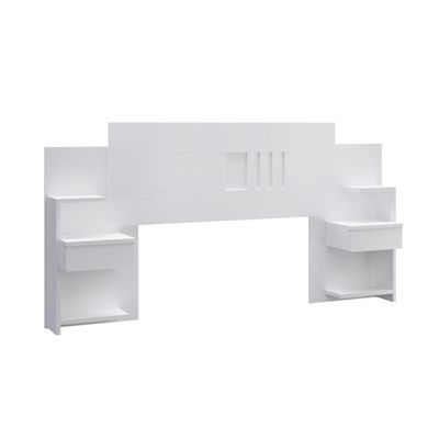 Cabeceira Casal Extensível c/2 Mesas De Apoio Branco Branco