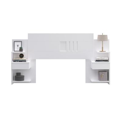 Cabeceira Casal Extensível c/2 Mesas De Apoio Branco Branco