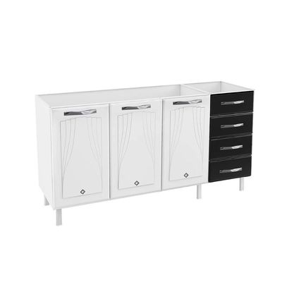 Gabinete De Cozinha Modulado Balcão Star New 3 Portas E 4 Gavetas S/ Tampo 120cm Branco/pretoTelasul