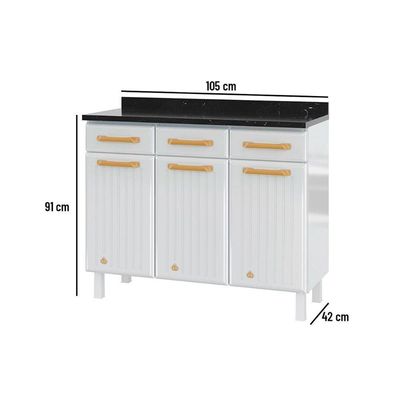 Gabinete De Cozinha Modulado Balcão Diamante 3 Portas E 3 Gavetas C/ Tampo 105cm Branco - Telasul