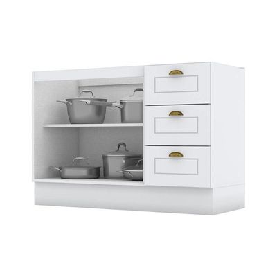 Gabinete De Cozinha Modulado Balcão Americana 2 Portas E 3 Gavetas P/ Pia 120cm S/tampo Cinza - Henn