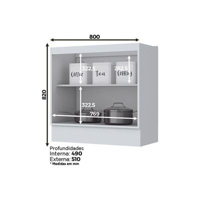 Gabinete De Cozinha Modulado Balcão Americana C/ 2 Portas S/ Tampo 80cm Cinza - Henn