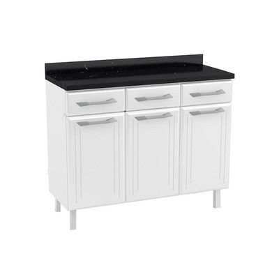 Gabinete De Cozinha Modulado Balcão Topázio 3 Portas E 3 Gavetas C/tampo 105cm Branco - Telasul
