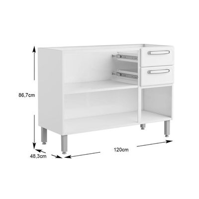 Gabinete De Cozinha Modulado Balcão Evidence 7024 3 Portas 2 Gavetas S/ Tampo Branco - Bertolini