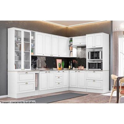 Gabinete De Cozinha Modulado Balcão Americana 2 Portas E 3 Gavetas C/tampo Branco - Henn