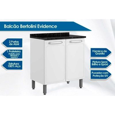 Gabinete De Cozinha Modulado Balcão Evidence 7120 2 Portas C/ Tampo Branco - Bertolini