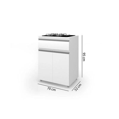 Gabinete De Cozinha Modulado Balcão Asm 186 P/ Cooktop 2 Portas E 1 Gaveta Branco - Movelbento